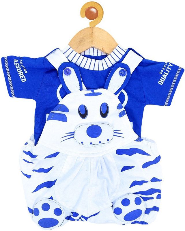 Dungaree For Boys & Girls Casual Printed Cotton Blend  (Blue, Pack of 1)