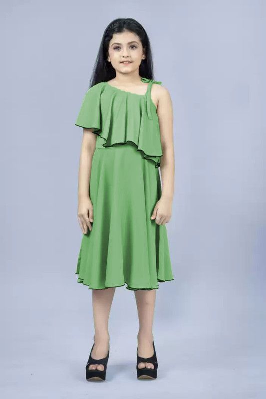 Girls Midi/Knee Length Casual Dress  (Green, Fashion Sleeve)