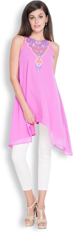 Women Solid Cotton Blend A-line Kurta  (Pink)