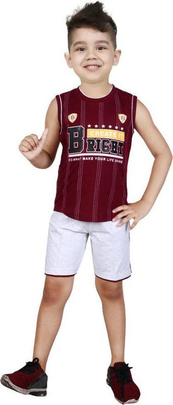 Boys Casual T-shirt Shorts  (Maroon)
