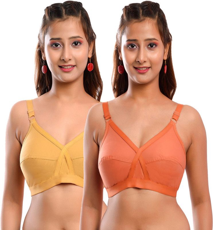 Pack of 2 Women Full Coverage Non Padded Bra  (Beige, Orange)