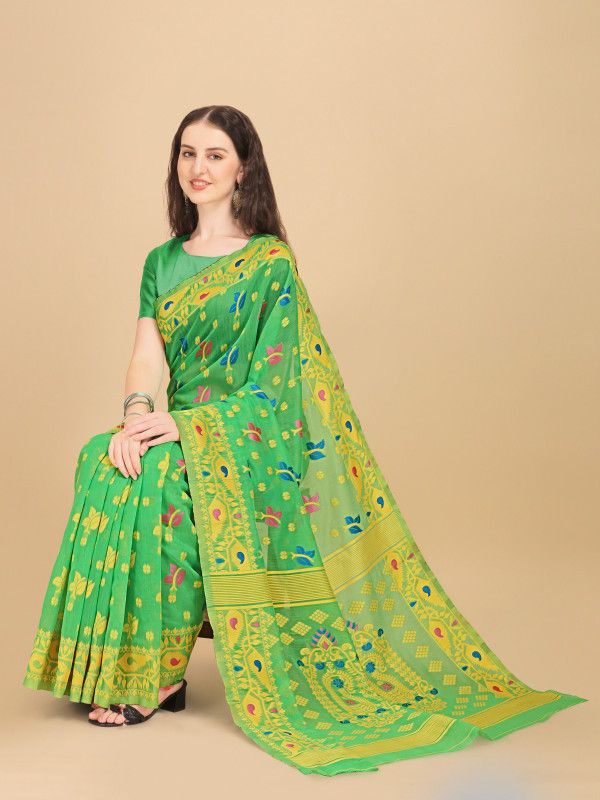 Jamdani Jacquard, Cotton Silk Saree  (Green)