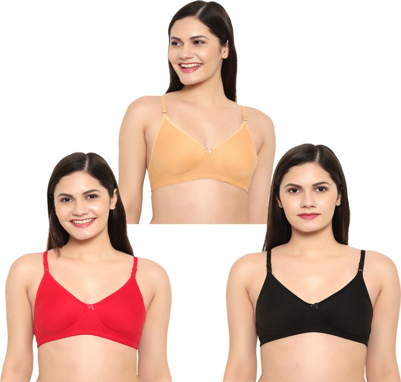 Pack of 3 Women T-Shirt Non Padded Bra  (Red, Black, Beige)