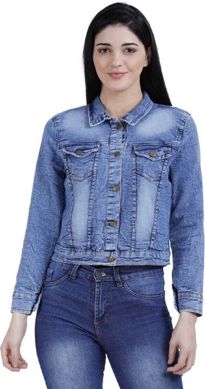 Full Sleeve Denim Jacket Women Washed Denim Casual Jacket
