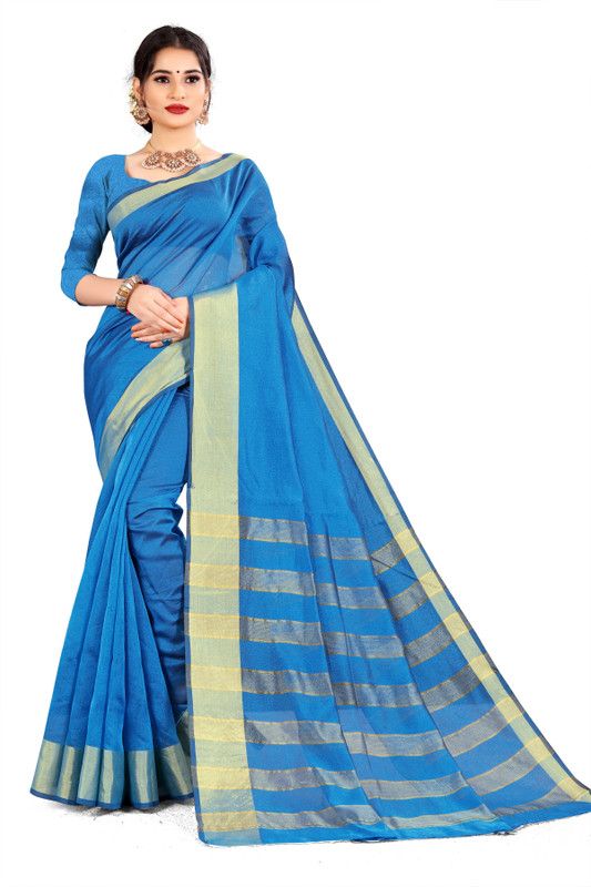Self Design Maheshwari Silk Blend Saree  (Blue)