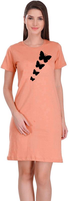 AV502_Butterfly Women Graphic Print Round Neck Cotton Blend Orange T-Shirt