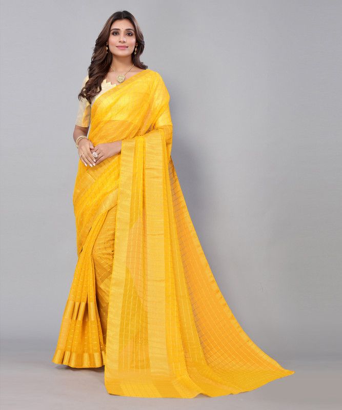 Woven Chettinadu Chiffon Saree  (Yellow)