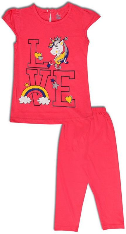 Girls Casual T-shirt Pant  (Multicolor)