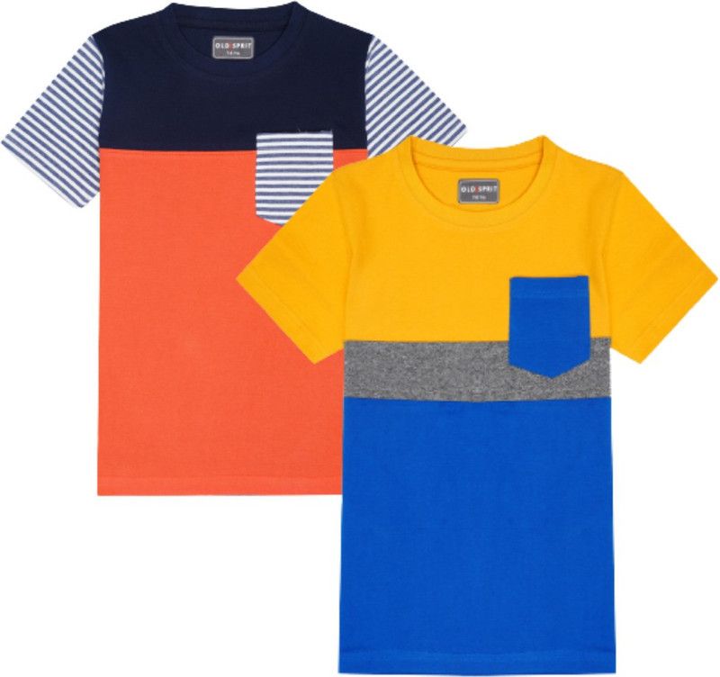 Boys Colorblock Cotton Blend T Shirt  (Multicolor, Pack of 2)