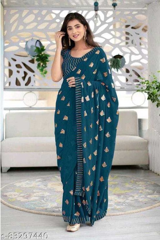 Woven Bollywood Georgette Saree  (Dark Blue)