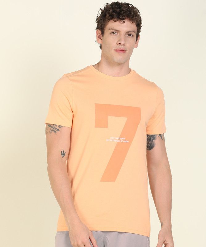 Tonal Tee Men Printed Round Neck Cotton Blend Beige T-Shirt
