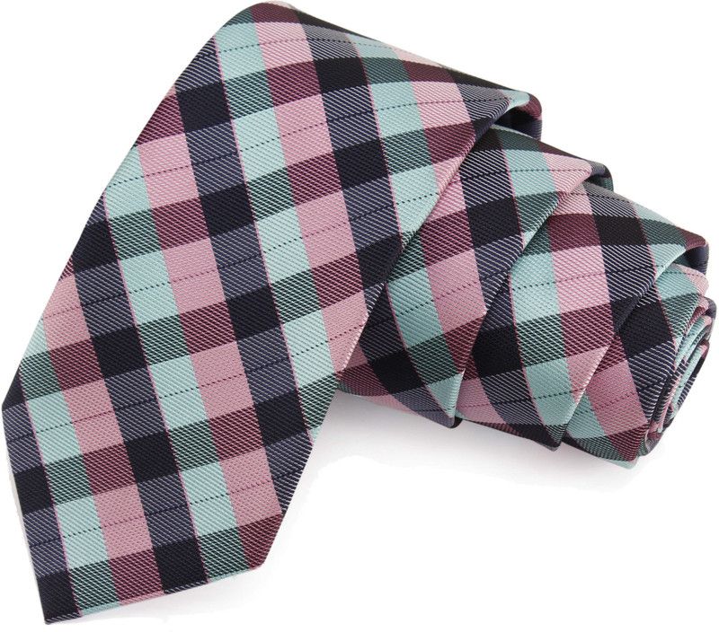 PELUCHE Jazzy Green & Pink & Black & Grey Colored Microfiber Neck Checkered Men Tie