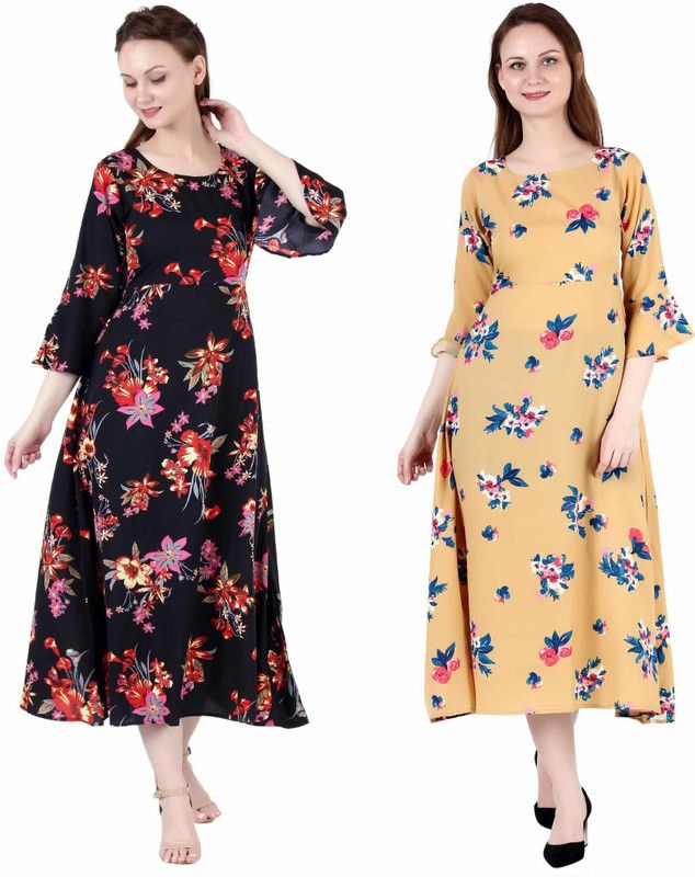 Crepe Stitched Flared/A-line Gown  (Multicolor)