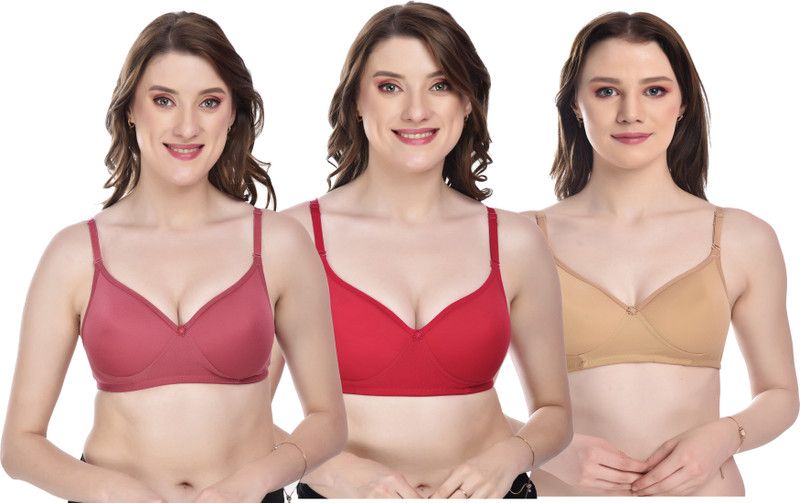 Pack of 3 Women Push-up Lightly Padded Bra  (Gold, Red, Orange)