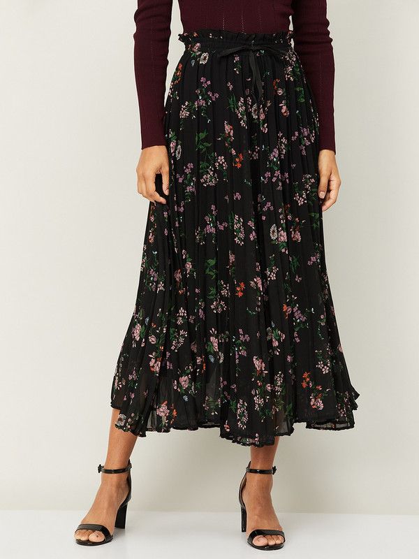 Women Printed Regular Black Skirt