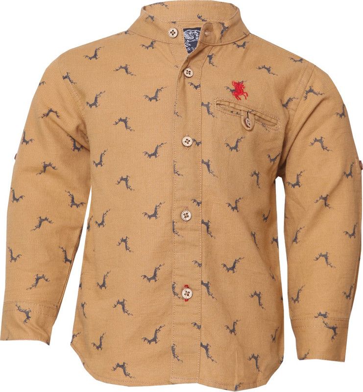 Boys Regular Fit Printed Ribbed Collar Casual Shirt
