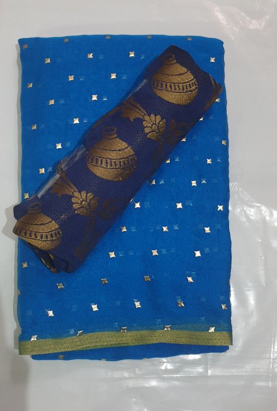 Embellished Daily Wear Chiffon Saree  (Blue)