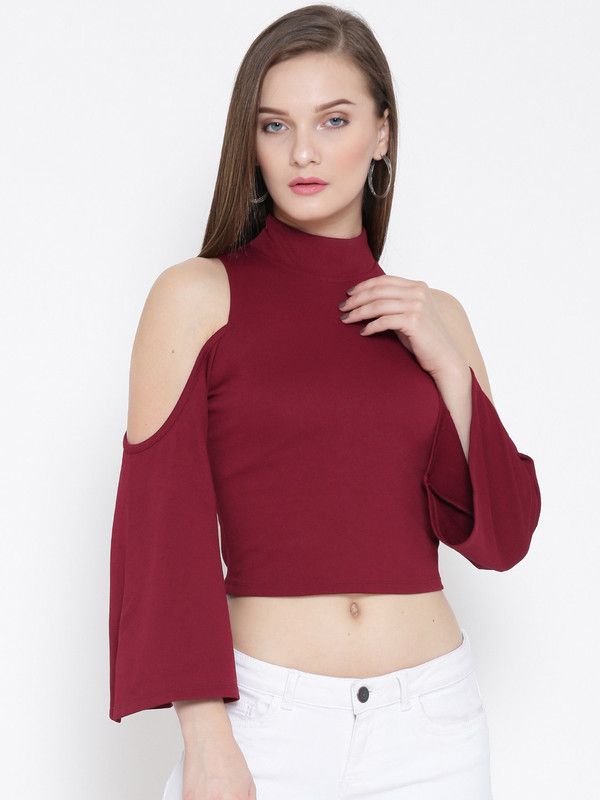 Casual Kimono Sleeves Self Design, Printed, Solid Women Red, Maroon Top
