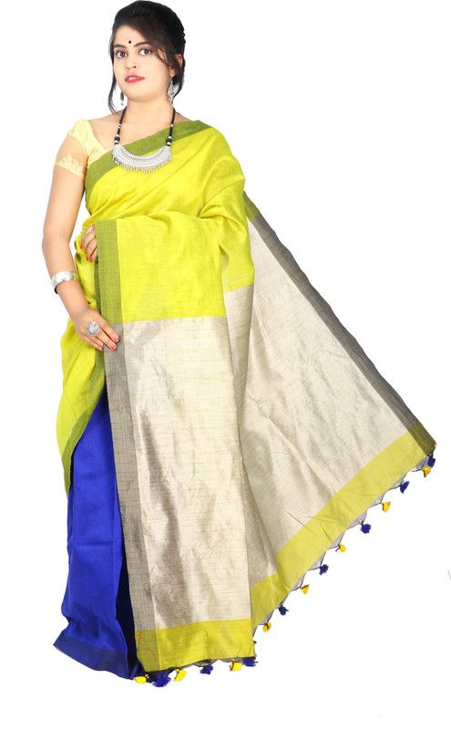 Printed Daily Wear Pure Cotton Saree  (Blue, Yellow)