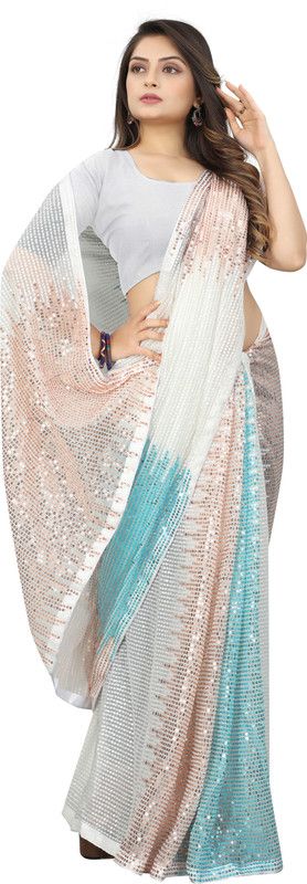 Embroidered, Embellished Bollywood Georgette Saree  (White)