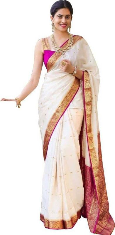 Woven Bollywood Art Silk Saree  (White, Pink)