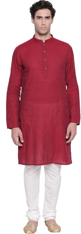 Men Self Design Pure Cotton Straight Kurta  (Maroon)
