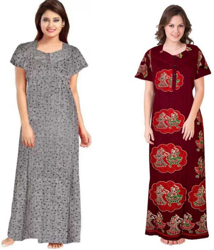 Pack of 2 Women Nighty Set  (Grey, Maroon)