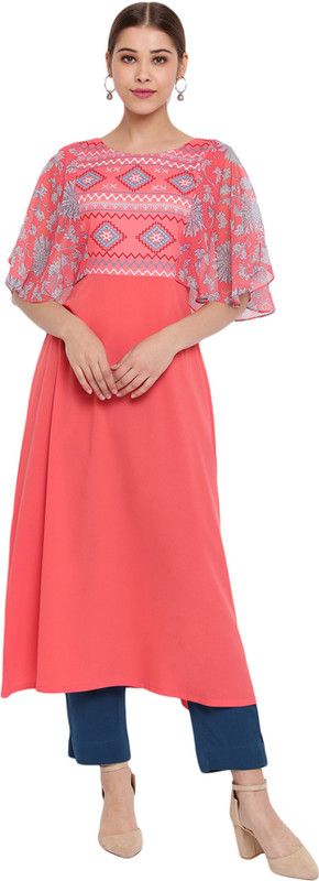 Women Floral Print Crepe A-line Kurta  (Pink)