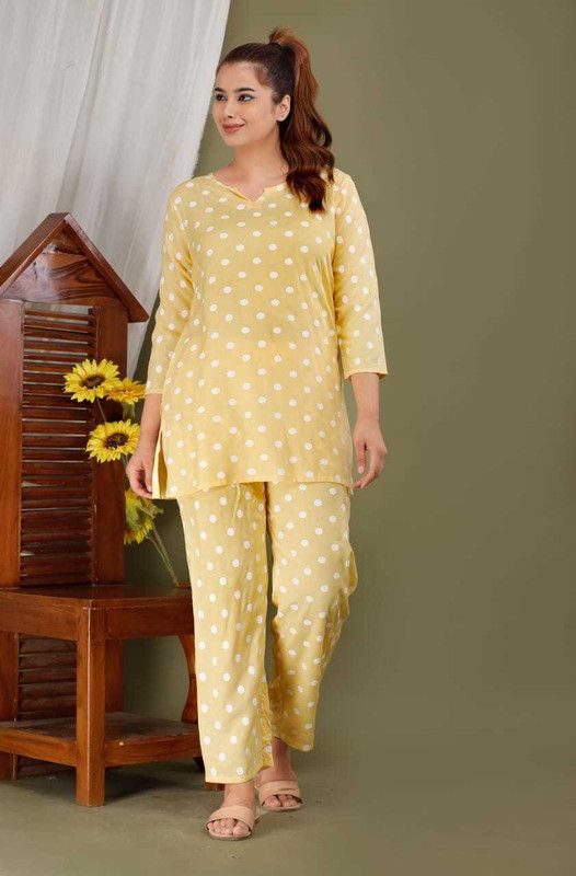 Women Co-ords Yellow Polka Print