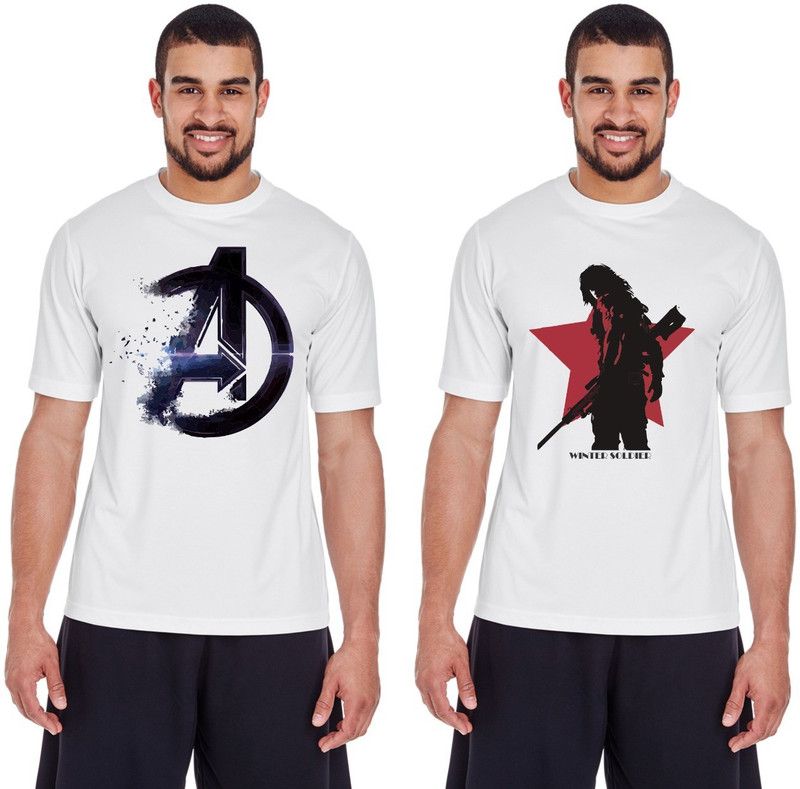 Pack of 2 combo of Avanger and winter soldger Men Typography Round Neck Polyester White T-Shirt