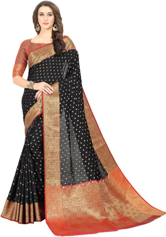 Woven Kanjivaram Art Silk, Cotton Silk Saree  (Black, Red)