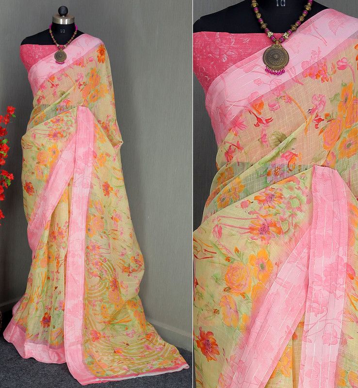 Chanderi Pure Cotton Saree  (Multicolor)