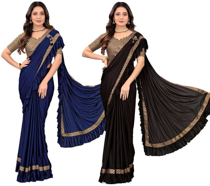Solid Fashion Lycra Blend Saree  (Pack of 2, Multicolor)