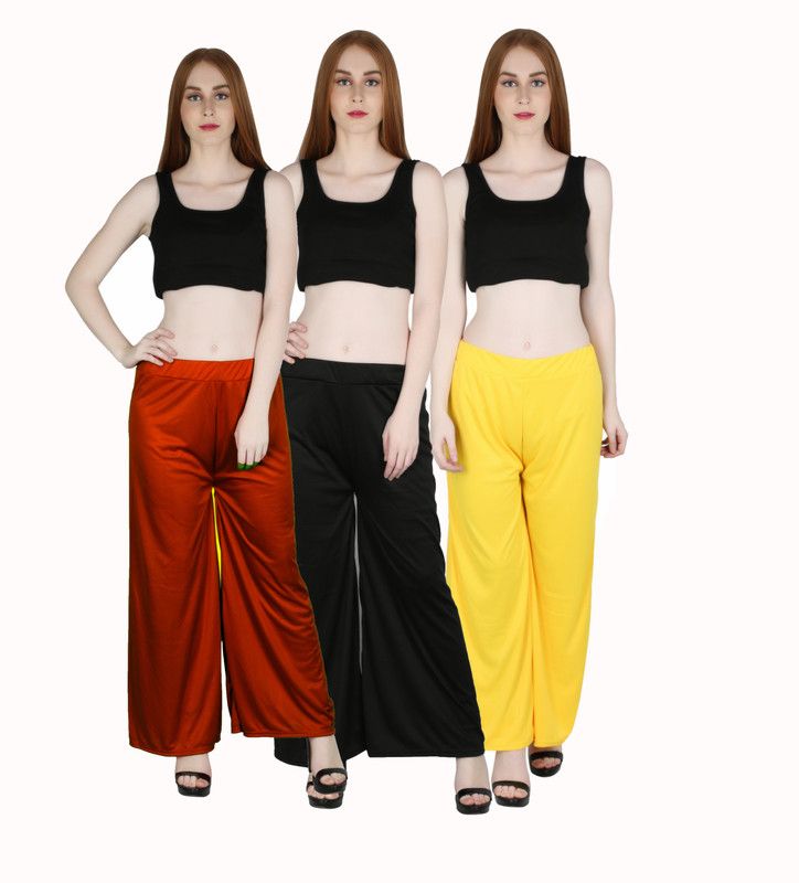 Pack of 3 Women Regular Fit Multicolor Satin Trousers