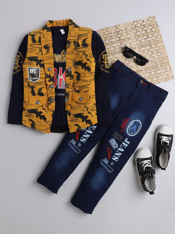 Boys Party(Festive) T-shirt Jeans, Jacket  (Dark Blue)