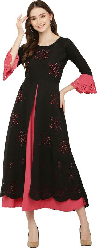 Women A-line Pink, Black Dress