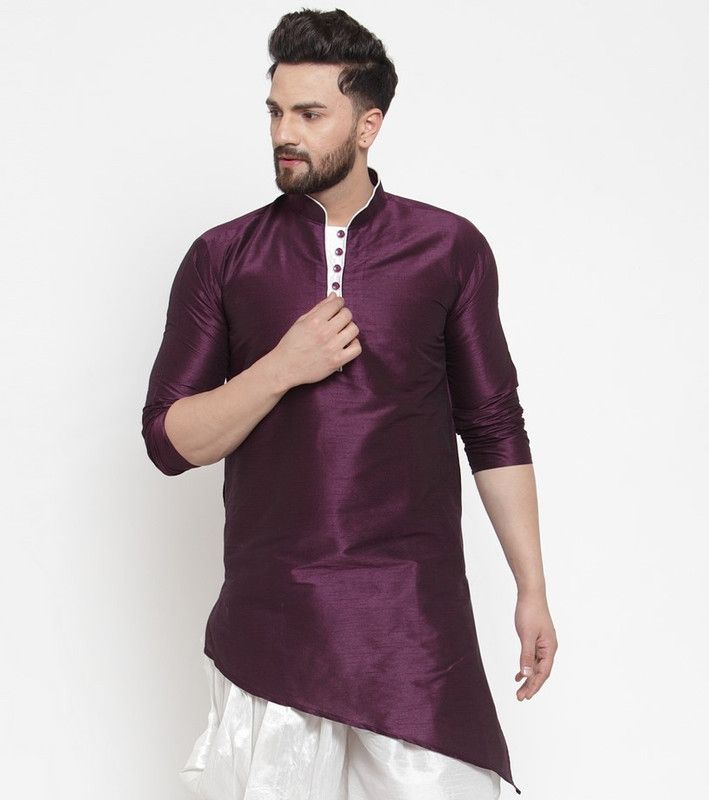 Men Self Design Dupion Silk Ethnic Dress  (Purple)