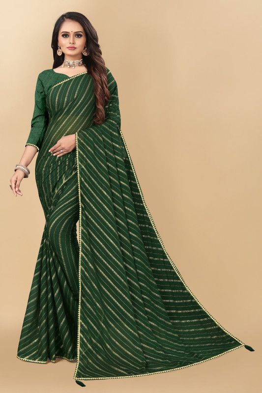 Hand Painted Banarasi Georgette Saree  (Green)
