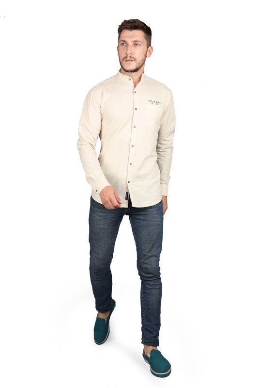 Men Slim Fit Graphic Print Slim Collar Casual Shirt
