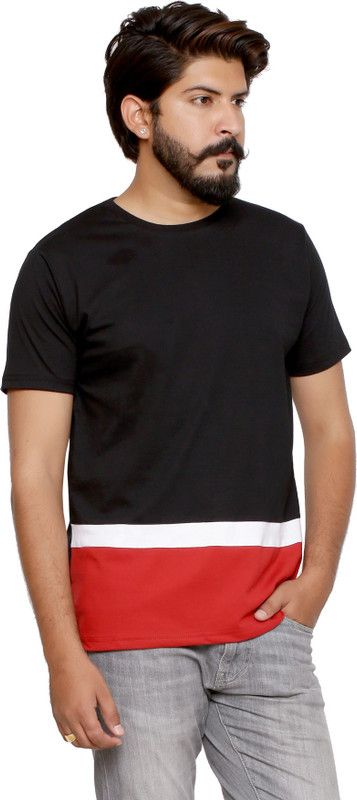 Cut n sue09 Men Colorblock Round Neck Cotton Blend Black T-Shirt