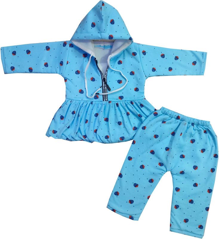 Baby Girls Casual Dress Pyjama  (Blue)