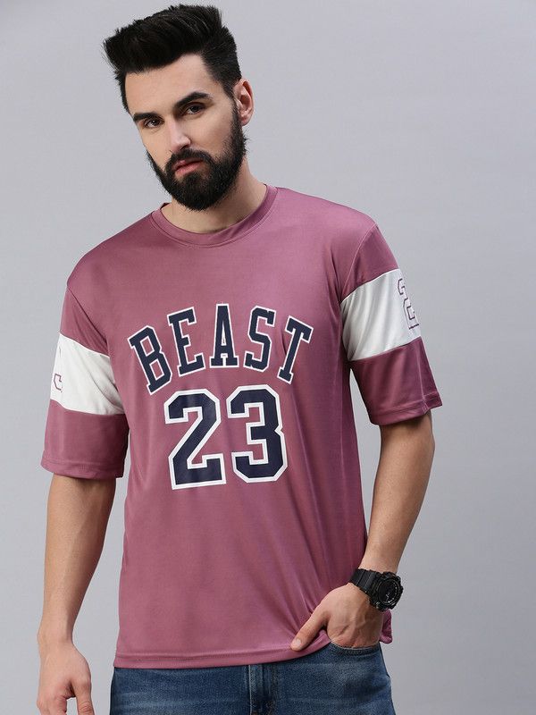 Men Typography Round Neck Polyester Pink T-Shirt