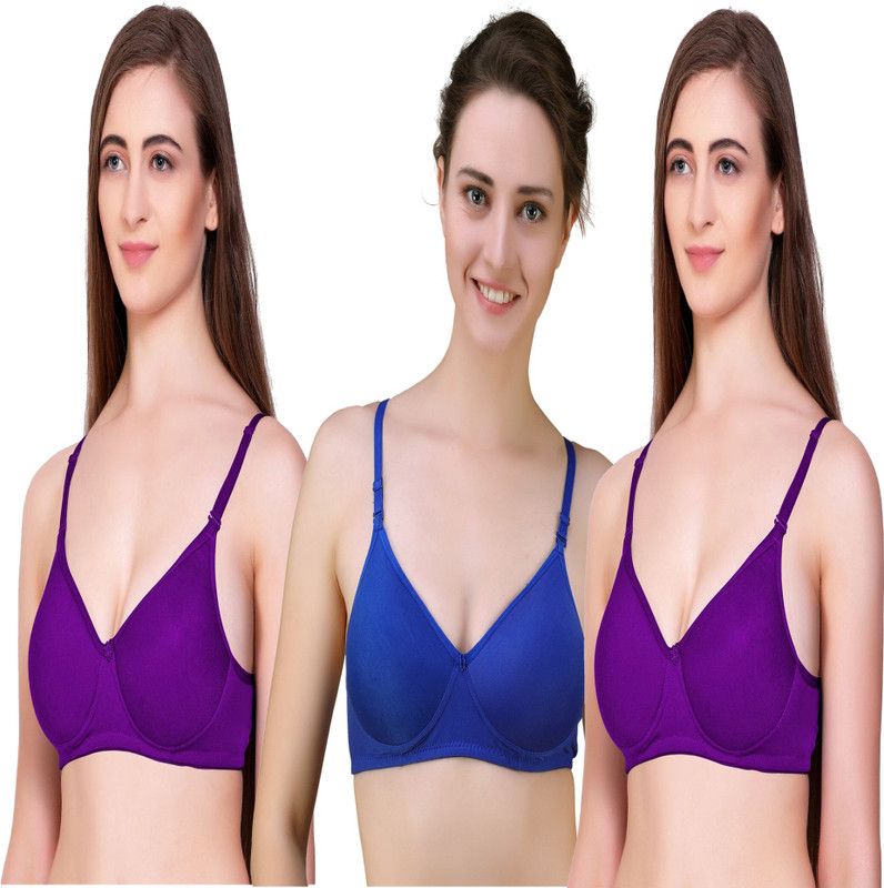 Pack of 3 Women T-Shirt Lightly Padded Bra  (Purple, Blue)