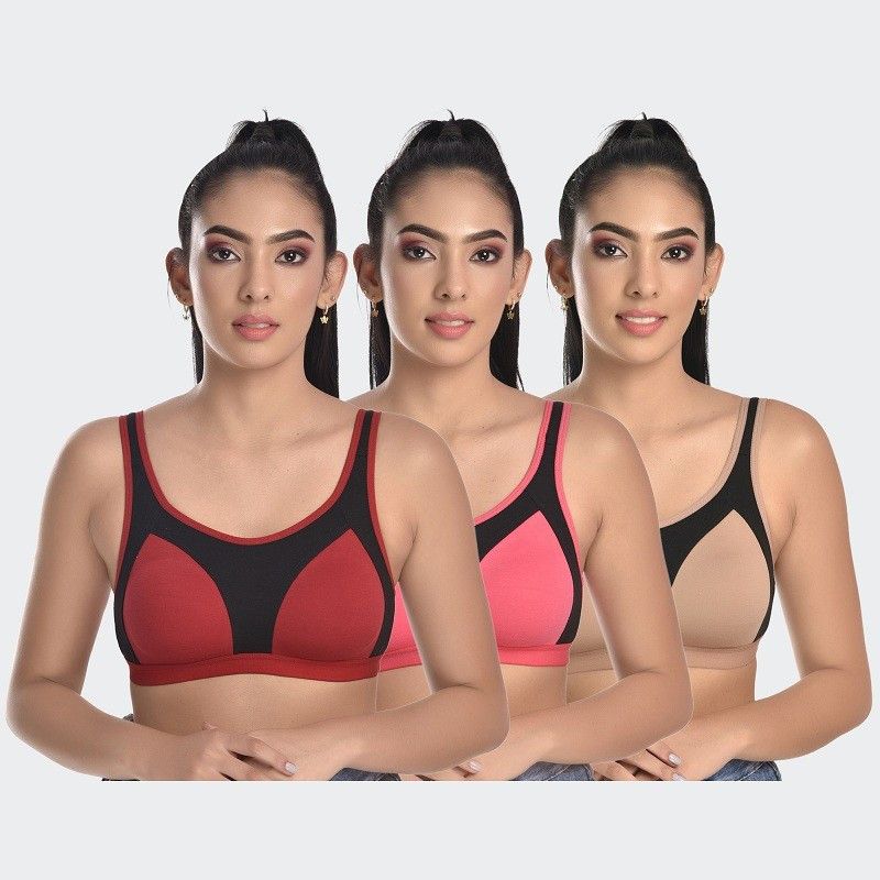 Pack of 3 Women Everyday Non Padded Bra  (Red, Pink, Beige)