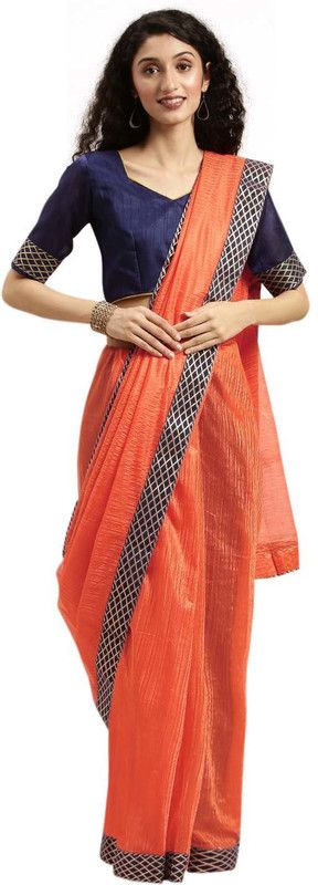 Solid/Plain Bollywood Art Silk Saree  (Pack of 2, Orange)