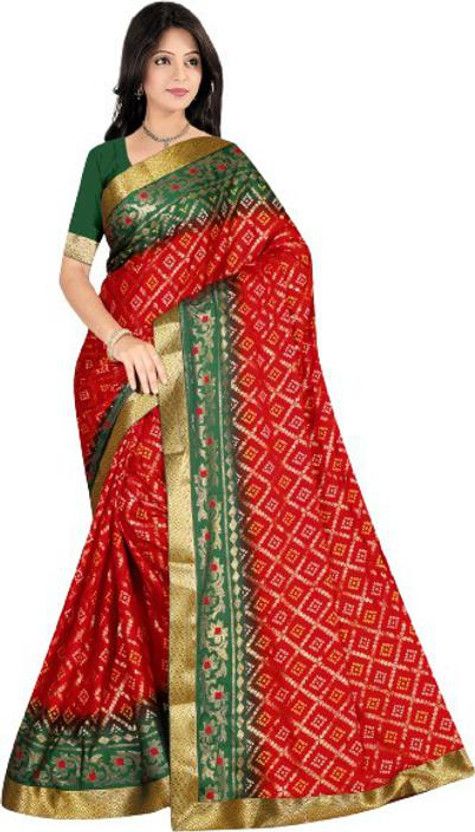 Solid/Plain Bandhani Pure Silk Saree  (Red)