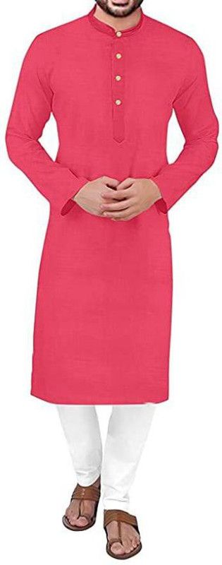 Boys Solid Cotton Blend Straight Kurta  (Brown)