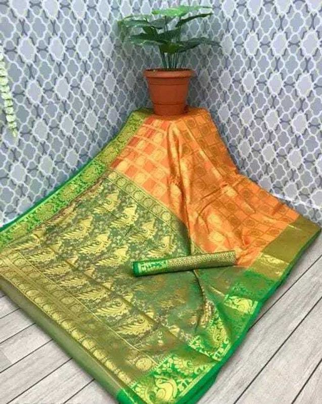 Animal Print Banarasi Art Silk Saree  (Mustard)