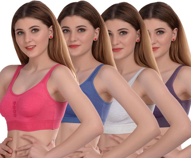 Pack of 3 Women Full Coverage Non Padded Bra  (Pink, Blue, White, Purple)