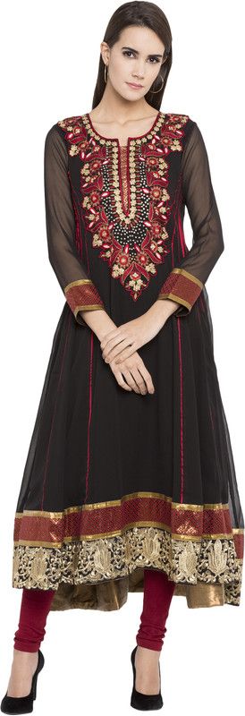 Women Embellished Georgette Anarkali Kurta  (Black)